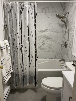Ensemble baignoire-douche, baignoire à remous, séchoir à cheveux