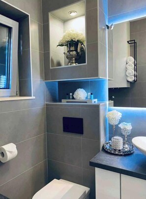 Dusche, Haartrockner, Handtücher