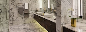 Bathtub, hair dryer, towels