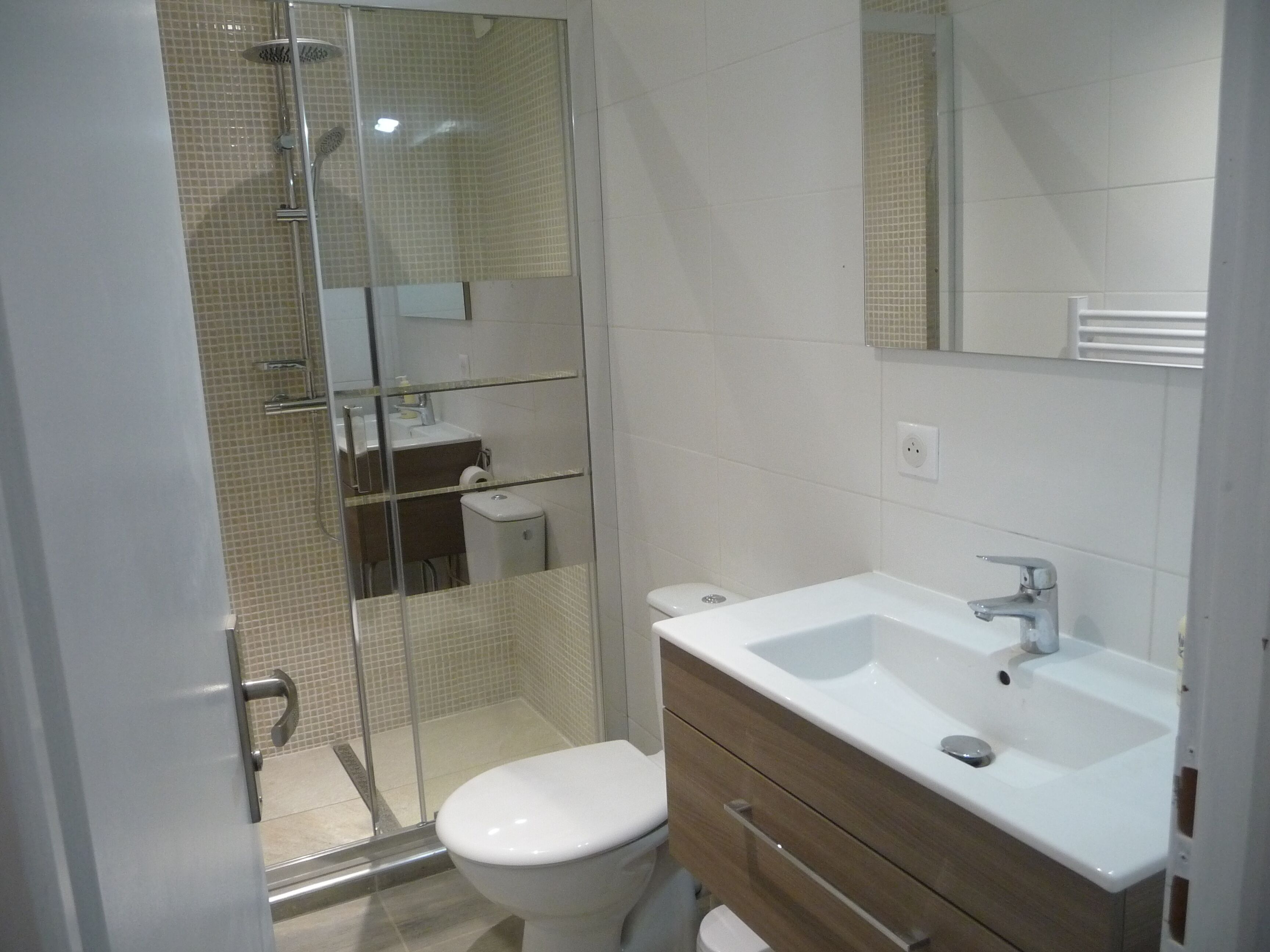 Regadera, secadora de cabello, toallas, jabón 