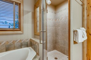 Combined shower/tub, jetted tub, hair dryer