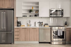 Fridge, microwave, oven, stovetop - Modern Lifestyle Loft with View | Zuni Lofts (Denver)