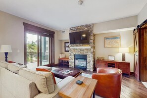 TV, fireplace, foosball, books