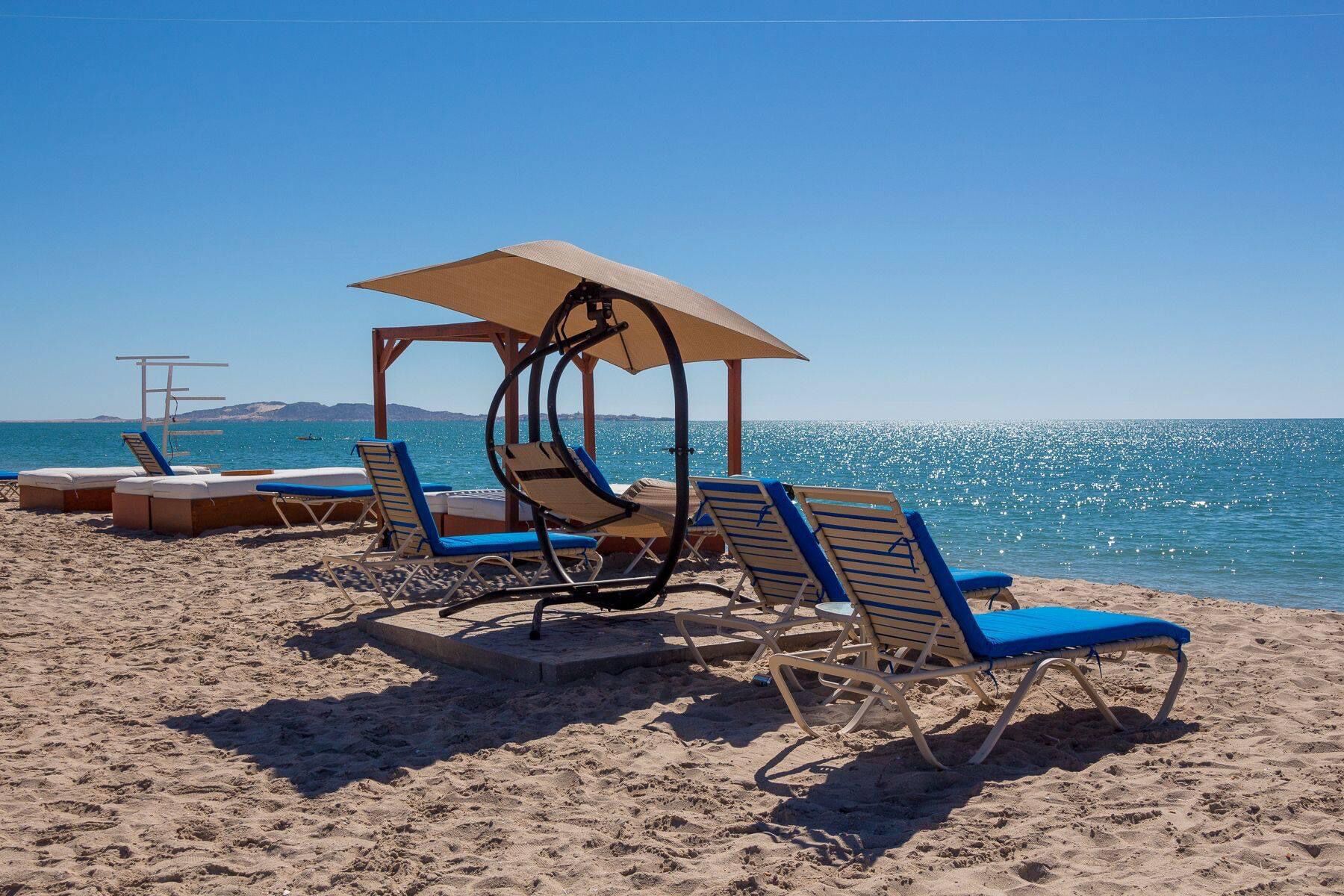 Plage, chaises longues, serviettes de plage