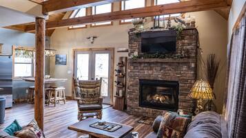 Smart TV, fireplace, video games, DVD player