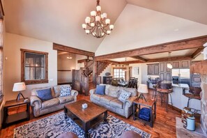 Smart TV, fireplace, video game console, table football