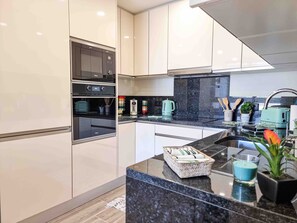 Fridge, microwave, oven, dishwasher