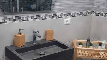 Hair dryer, towels, toilet paper