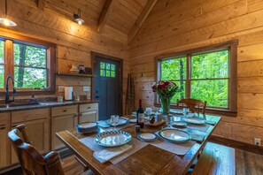Dining - Cohosh - Hand hewn private log cabin with views (Logan)
