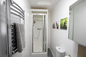 Shower, free toiletries, hair dryer