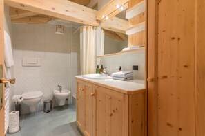 Shower, free toiletries, hair dryer, bidet