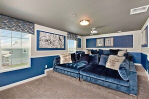 Smart TV, video games, DVD player, foosball