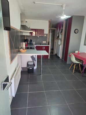 Réfrigérateur, micro-ondes, plaque de cuisson, lave-vaisselle