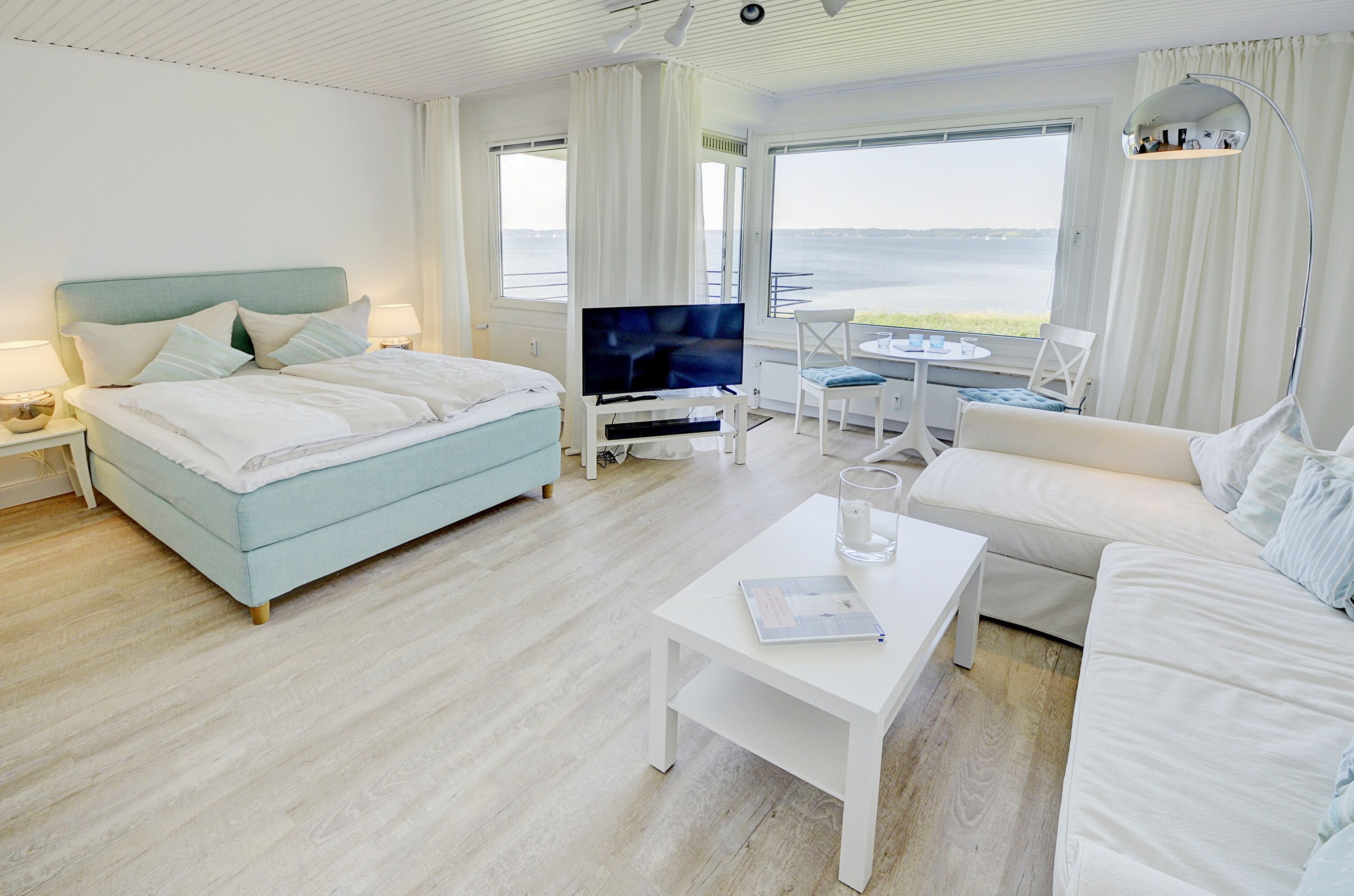 bright living and sleeping area