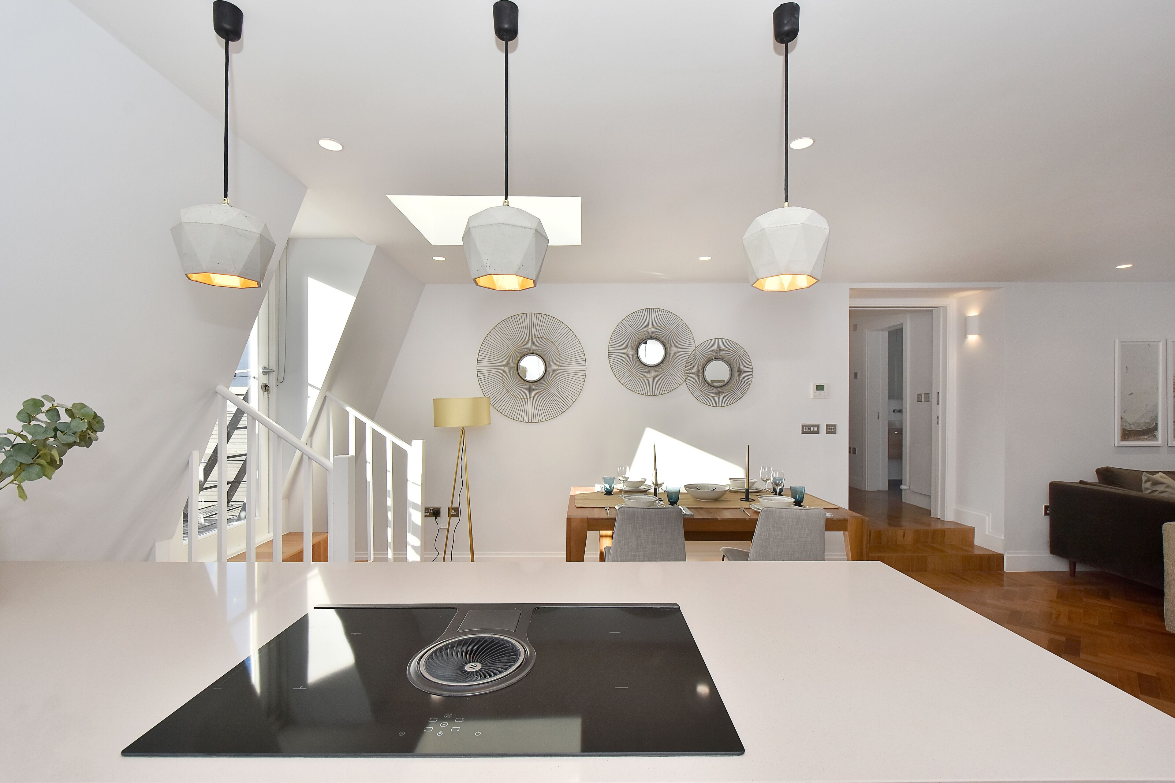 Design Apartment | Private kitchen | Full-size fridge, microwave, oven, stovetop