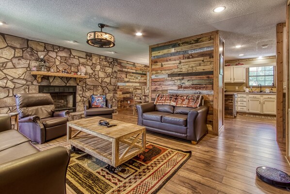 Smart TV, fireplace, video games, foosball