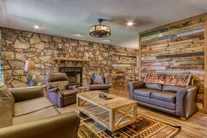 Smart TV, fireplace, video games, foosball