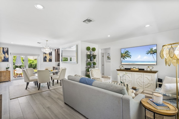 This home will not bore you! Aside from its relaxing ambiance, it also comes with books, a 70-inch television with soundbar speakers, and lightning-fast WiFi.