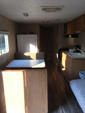 Fridge, microwave, coffee/tea maker - Travel trailer located 7 miles from downtown whitefish, 35 miles to GNP. (Whitefish)
