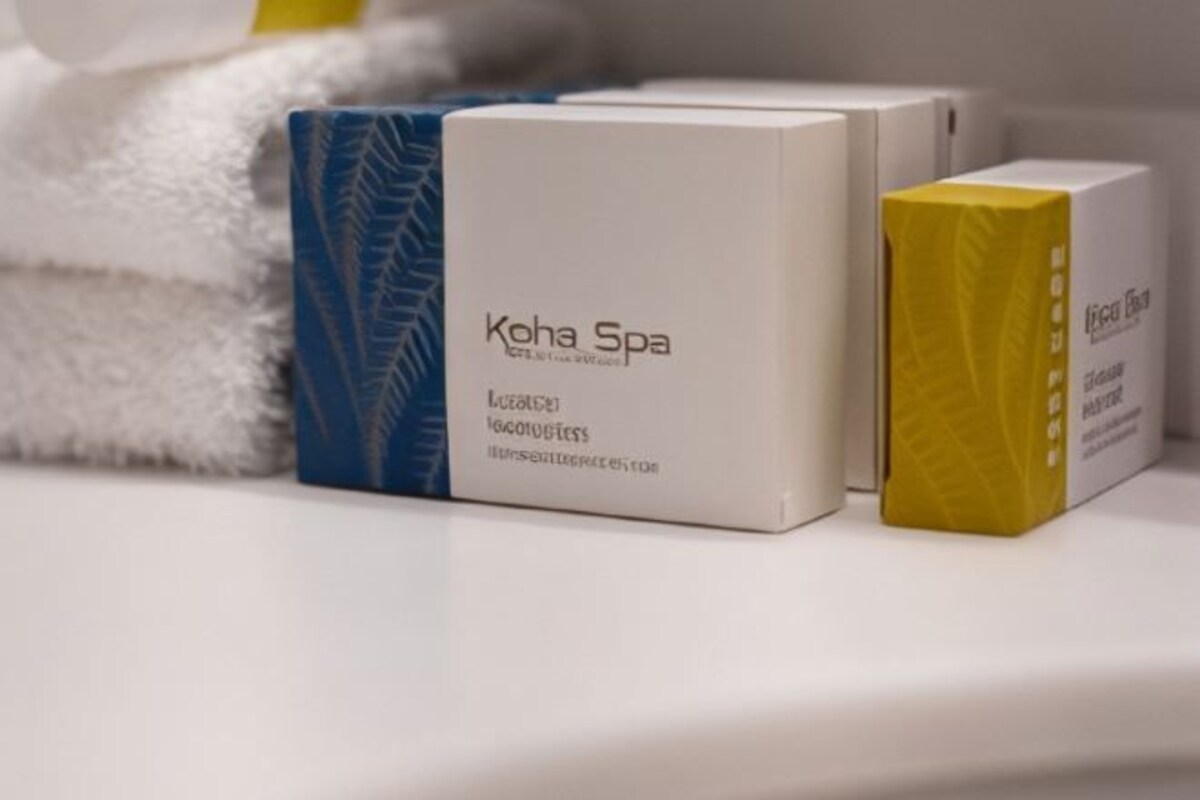 Three boxes of products labeled "Koha Spa" on a white surface.
