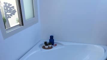 Combined shower/tub, hair dryer, bidet, towels