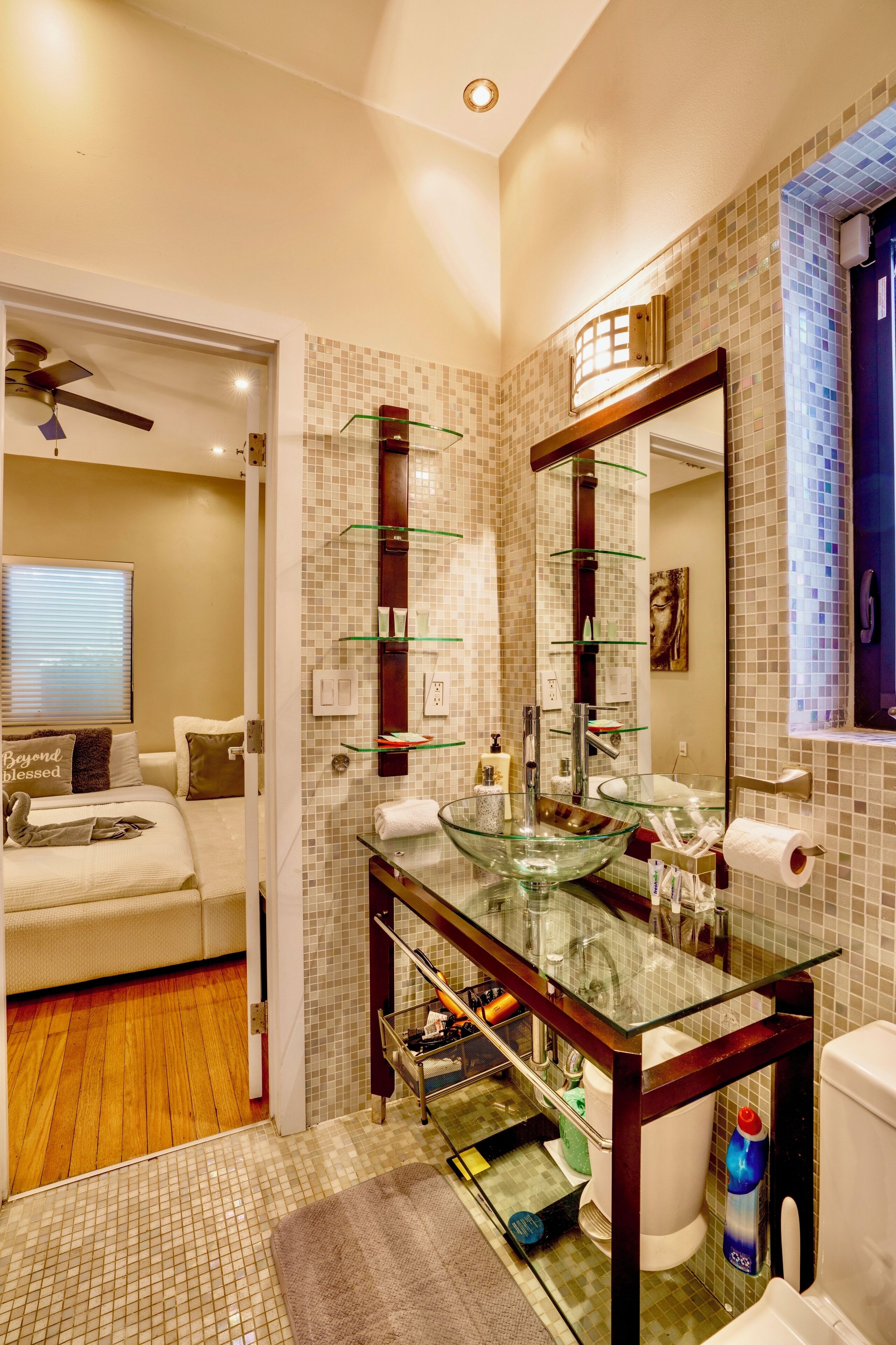 Bathtub, hair dryer, towels, soap