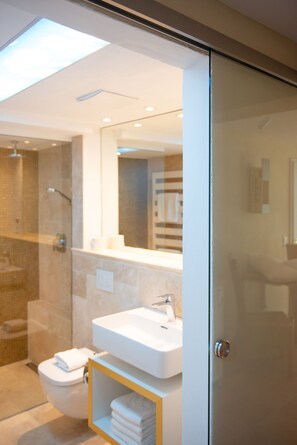 Shower, hair dryer, towels, soap - Gartenappartement in der Finca / Spanische Rhön (Hünfeld)