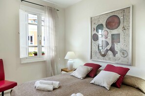 1 bedroom, desk, iron/ironing board, travel cot