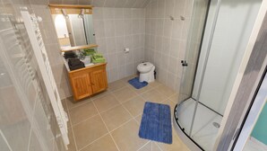 A bathroom with a shower, toilet, and sink. - Burgundian loft at the foot of the Seine springs (Chanceaux)