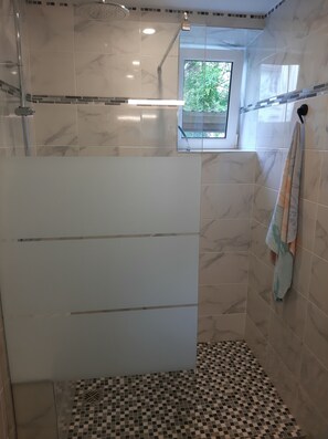 Shower, hair dryer, towels, soap - La maison verte, a charming and modern two-room apartment (Strasbourg)