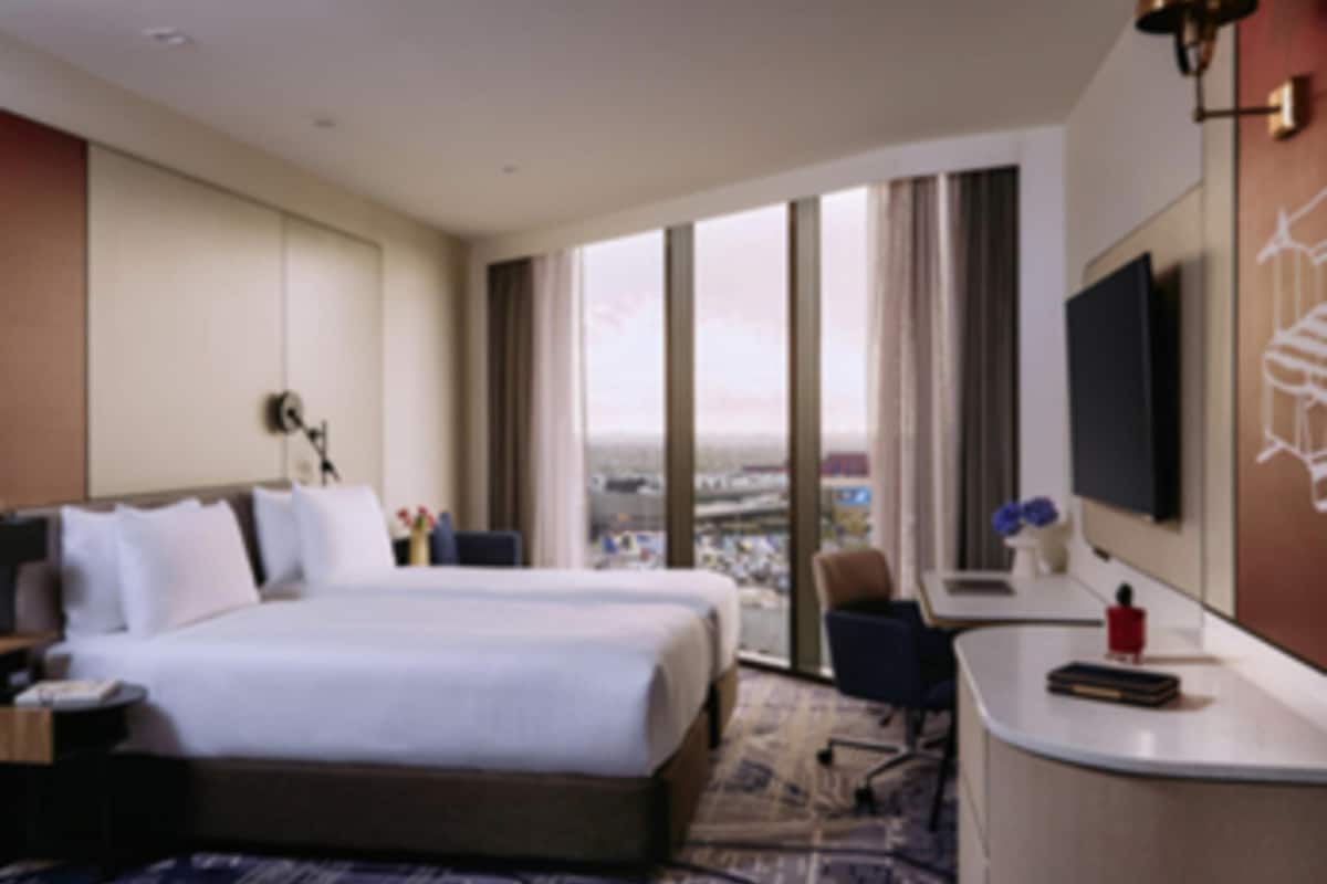 Premium bedding, pillowtop beds, desk, laptop workspace