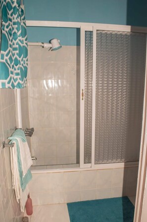 Family House | Bathroom | Shower, rainfall showerhead, towels, soap - Cockle Stop Inn Beach Holidays (Black River)