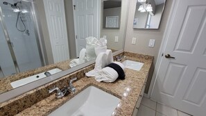 Ensemble douche/baignoire, sèche-cheveux, serviettes fournies, savon