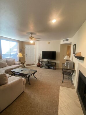 TV, fireplace