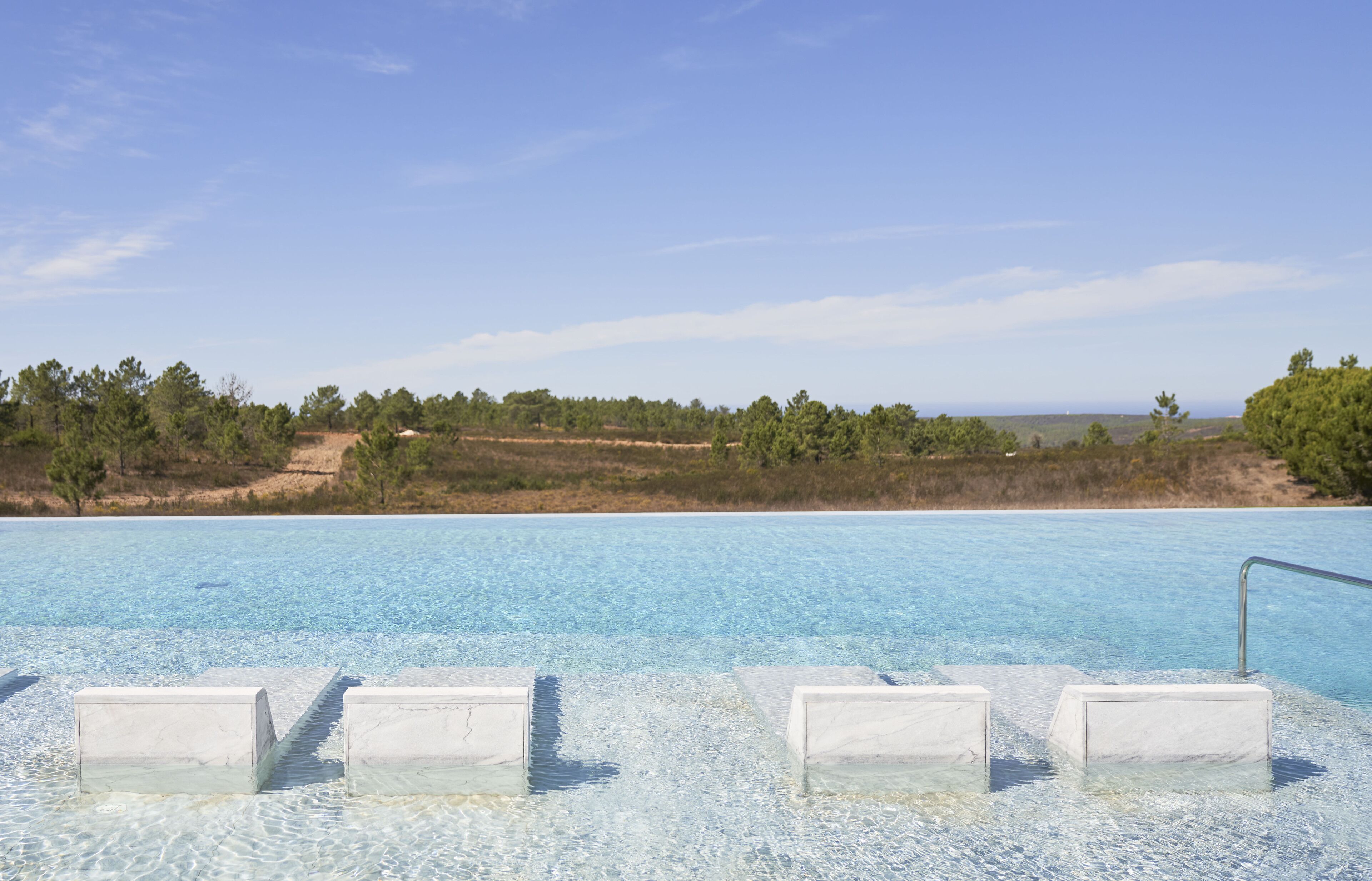 indoor pool, 2 outdoor pools, pool loungers