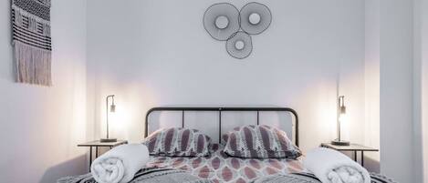 1 bedroom, desk, iron/ironing board, travel cot