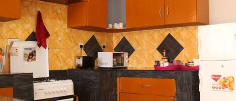 Frigorífico, microondas, horno y placa de cocina