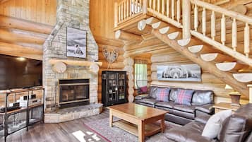 Télévision, cheminée, console de jeux vidéo, lecteur de DVD