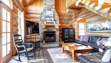 Televisión, chimenea, consola de videojuegos y reproductor de DVD