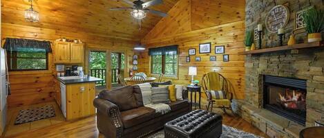 TV, fireplace, offices