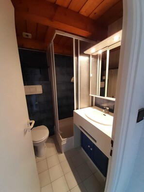 Douche, séchoir à cheveux, savon, papier de toilette