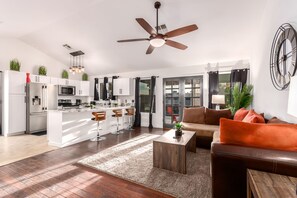 Smart TV, fireplace, video games, books