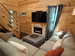 Smart TV, fireplace, Netflix, books