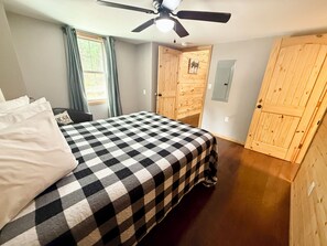 1 bedroom, desk, iron/ironing board, travel cot