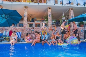 Outdoor pool, pool loungers