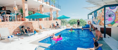 Outdoor pool, sun loungers