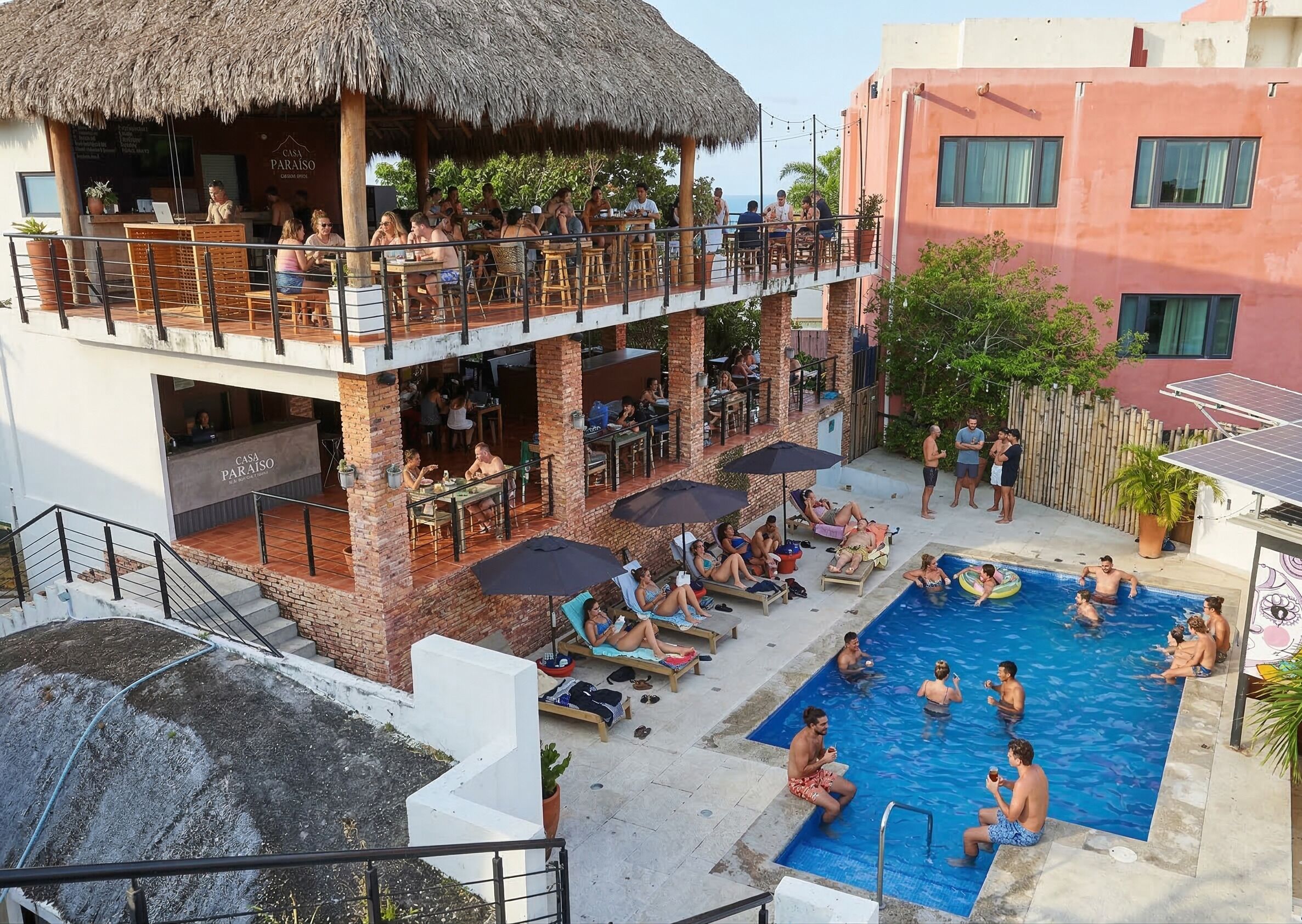 Outdoor pool, pool loungers