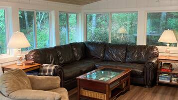 Télévision, cheminée, livres