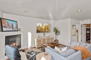 TV, fireplace