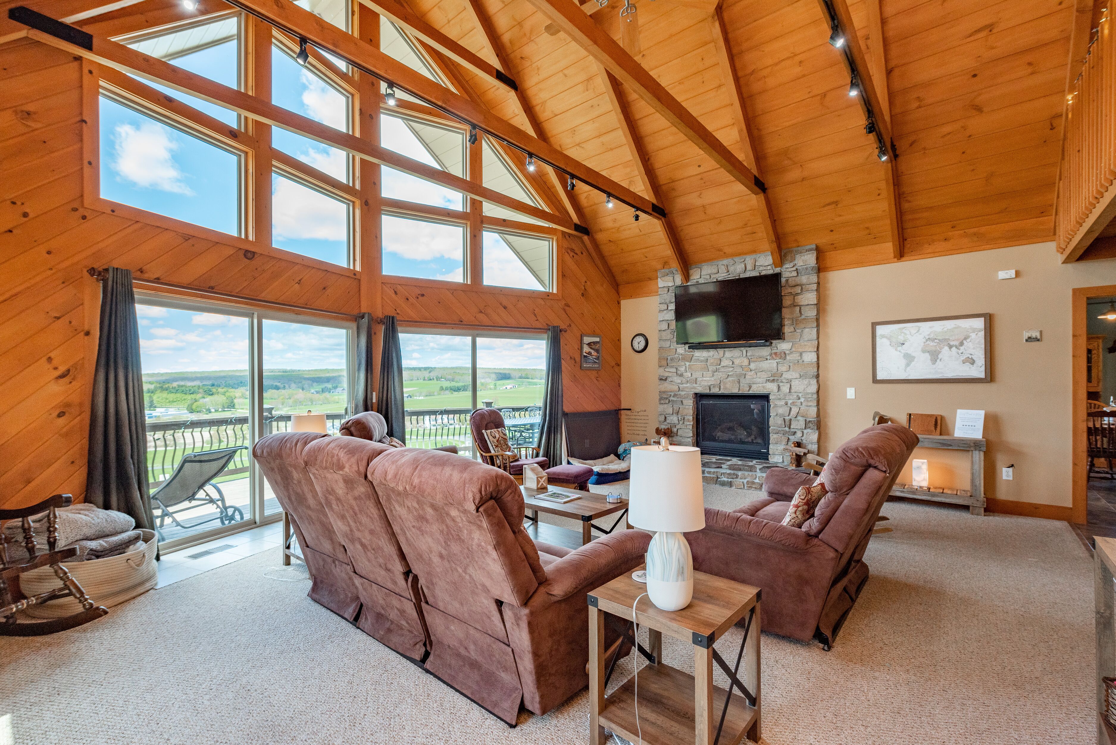 Smart TV, fireplace, video games, DVD player